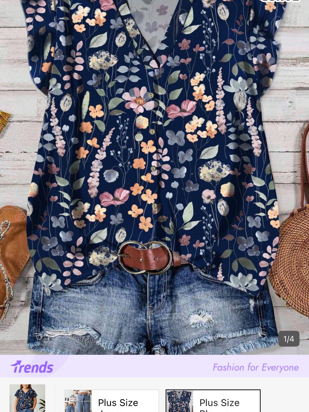 Women’s Navy Floral V-Neck Blouse